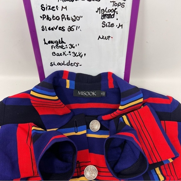 Mislook Striped Color Block Tailored Long Knit Jacket Size M NWT Chunky Button - Picture 8 of 14